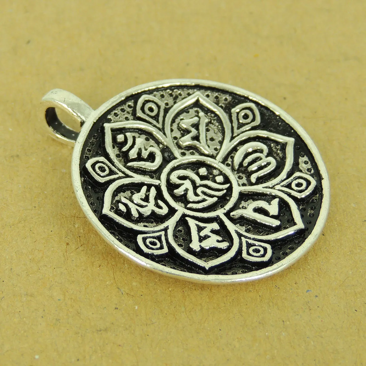 1 PCS 925 Stamp Sterling Silver OM Pendant w/ Lotus DIY Jewelry Making WSP505 Wholesale: See Discount Coupons in Item Details