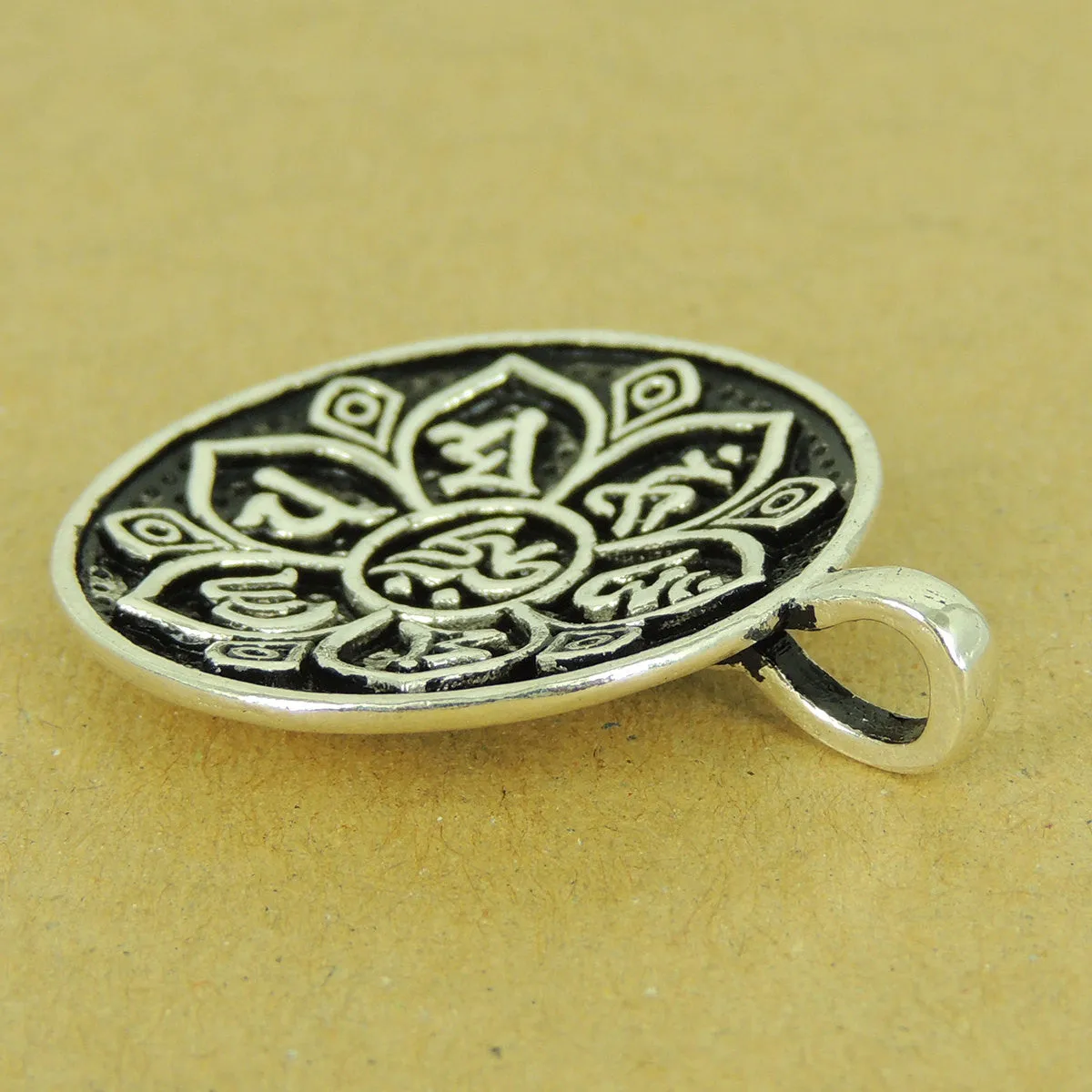 1 PCS 925 Stamp Sterling Silver OM Pendant w/ Lotus DIY Jewelry Making WSP505 Wholesale: See Discount Coupons in Item Details