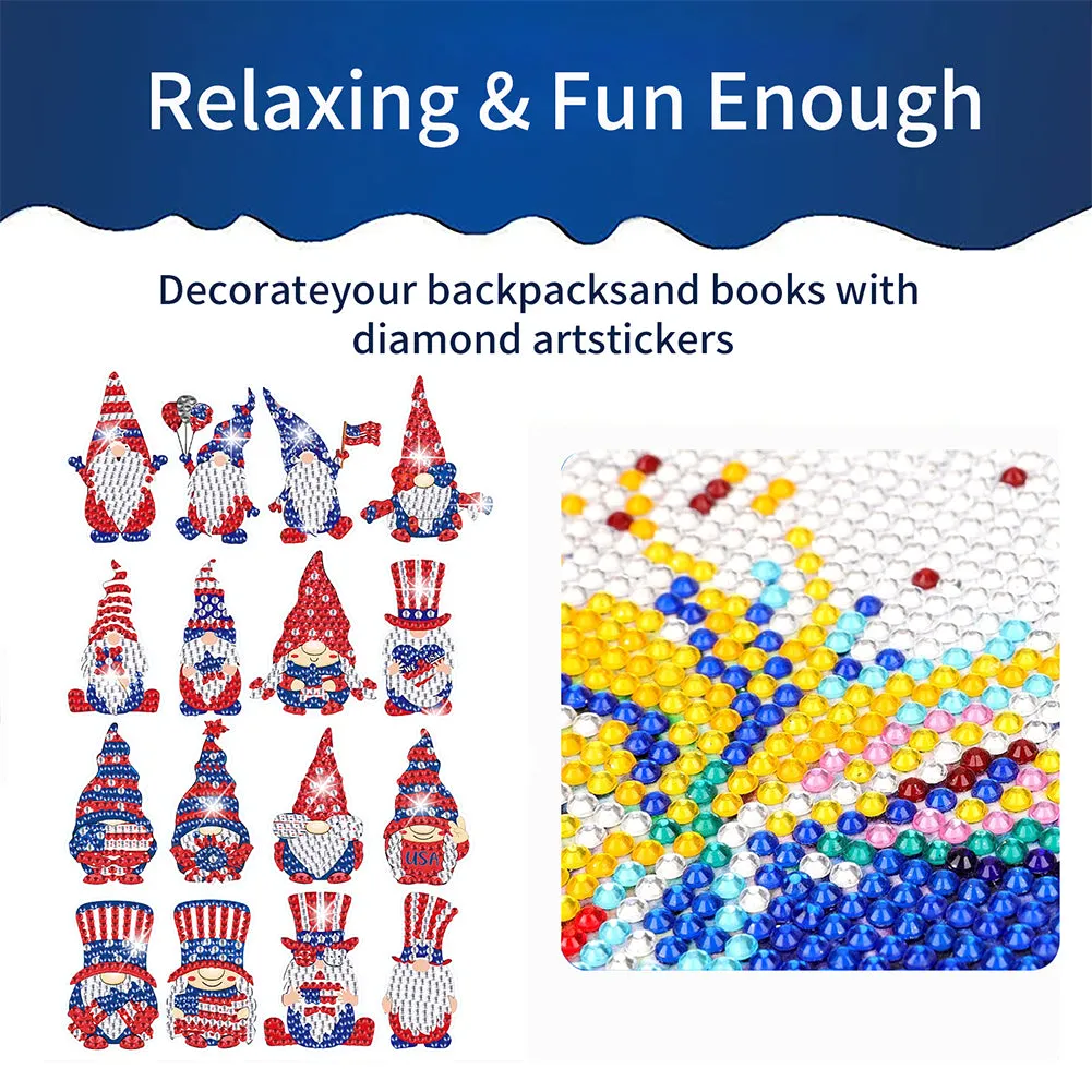 16Pcs Independence Day Goblins Diamond Painting Sticker Rhinestone Stickers