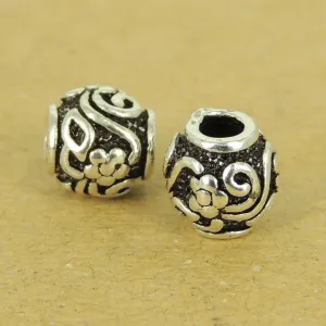 2 Pcs Sterling Silver Barrel Beads Leaf Flower Vintage DIY Jewelry Making WSP510X2 Wholesale: See Discount Coupons in Item Details