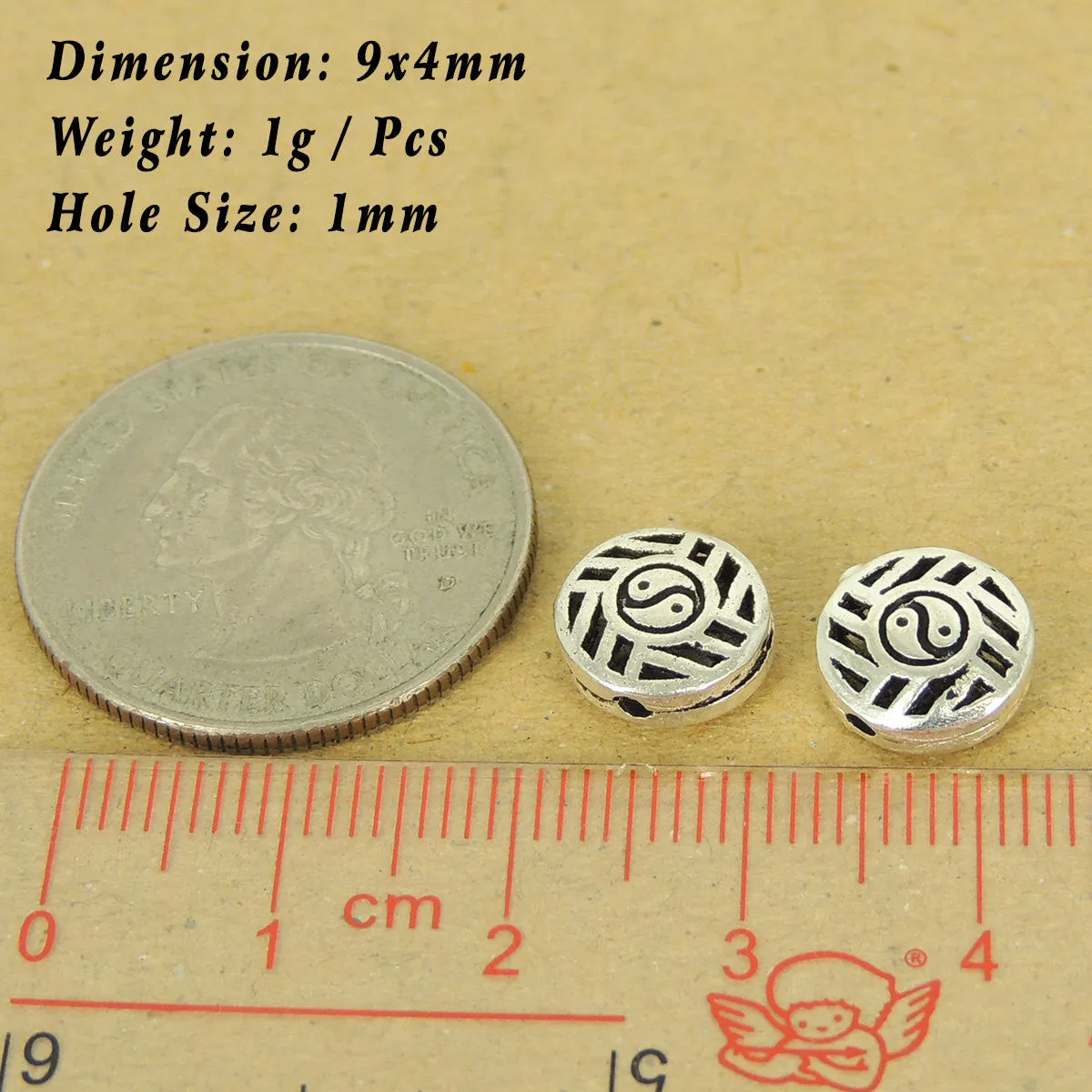 2 Pcs Sterling Silver Tai Chi Round Beads Vintage DIY Jewelry Making WSP508X2 Wholesale: See Discount Coupons in Item Details