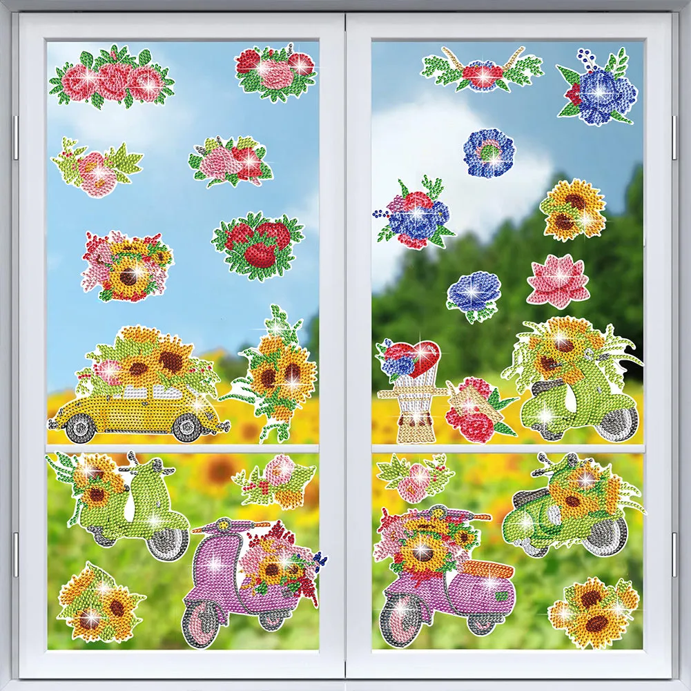 26pcs Sunflower Diamond Painting Window Sticker Crystal Diamond Sticker