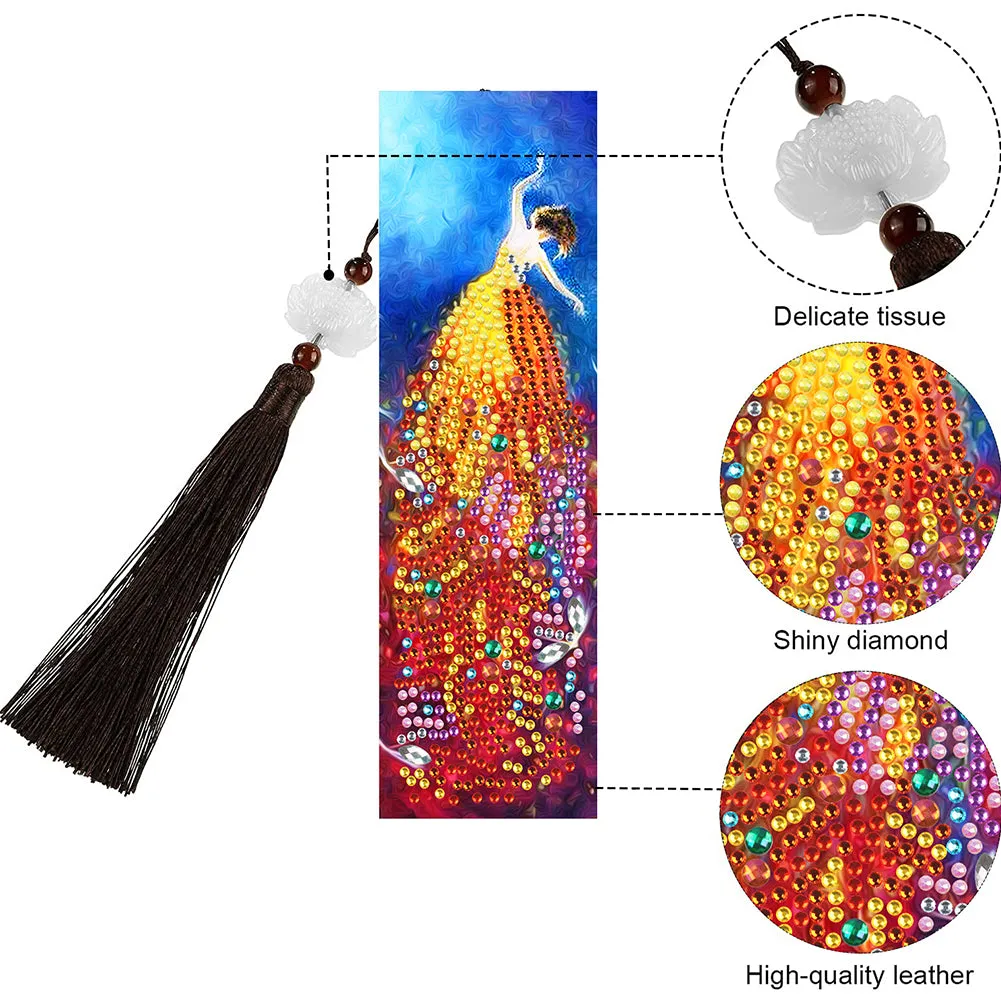 2pcs 5D DIY Diamond Painting Leather Bookmark Special-shaped Drill Tassel