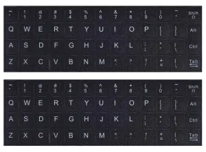 2PCS English Keyboard Stickers, Universal Keyboard Letters Replacement Sticker White Font on Black Background for Computer Laptop Notebook Desktop, Matte English Keyboard Alphabet Stickers