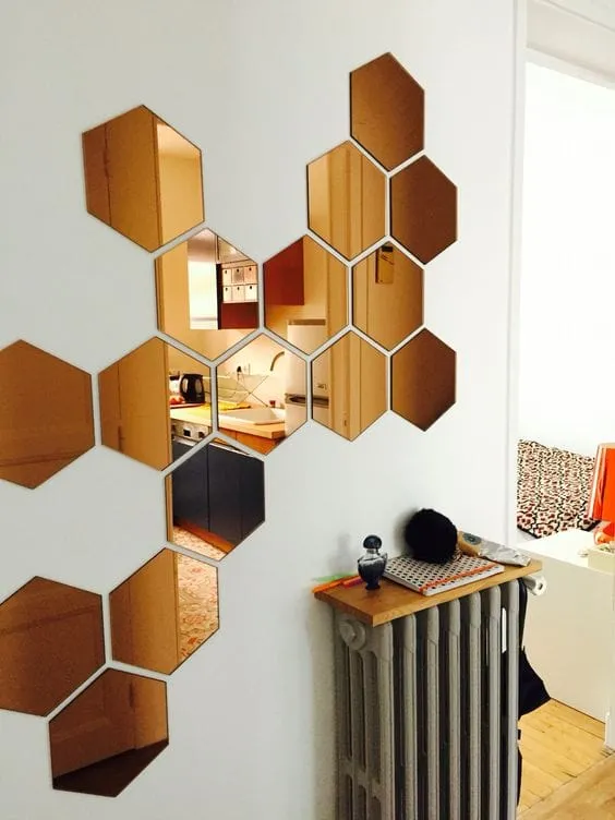 3D Hexagon Mirror Stickers (Golden 12 pcs)