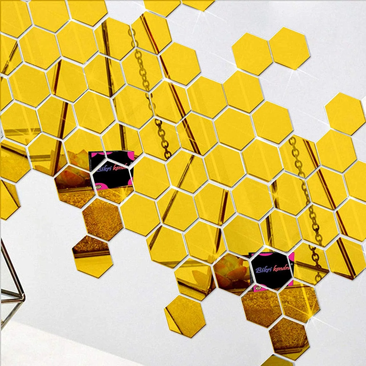 3D Hexagon Mirror Stickers (Golden 12 pcs)