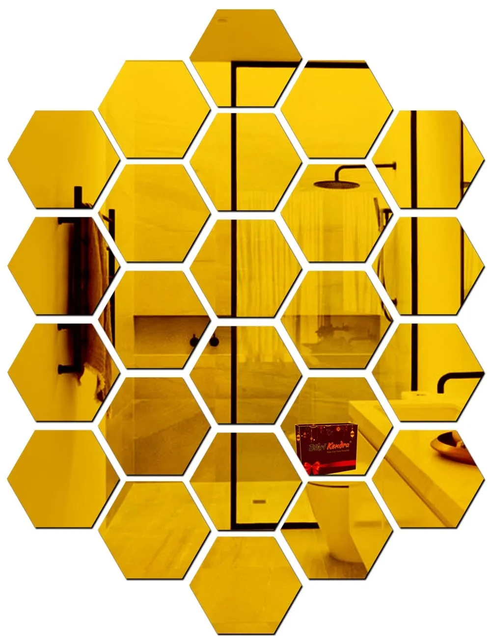 3D Hexagon Mirror Stickers (Golden 12 pcs)