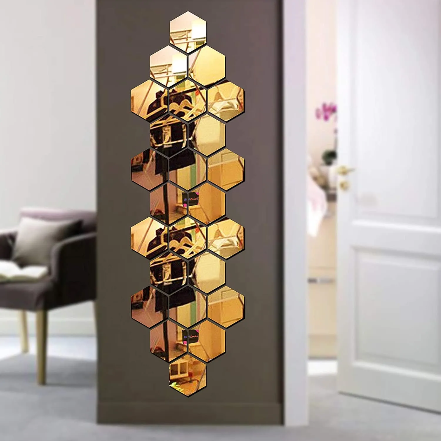 3D Hexagon Mirror Stickers (Golden 12 pcs)