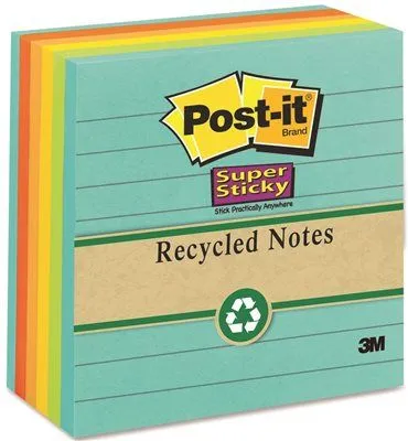 3M Natures Hues Super Sticky Notes Lined 4 Inch  X 4 Inch  6 90-Sheet Pads/Pack