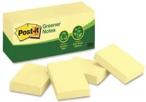 3M Recycled Notes 1-1/2 X 2 Canary Yellow 12 100-Sheet Pads/Pack