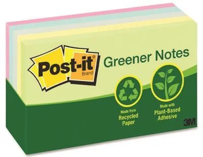 3M Recycled Pastel Notes 3 X 5 Four Colors 5 100-Sheet Pads/Pack