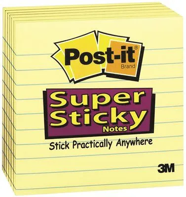 3M Super Sticky Notes 4 X 4 Lined Canary Yellow 6 90-Sheet Pads/Pack