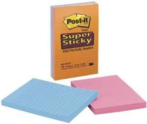 3M Super Sticky Notes 4 X 6 Lined Three Neon Colors 3 90-Sheet Pads/Pack