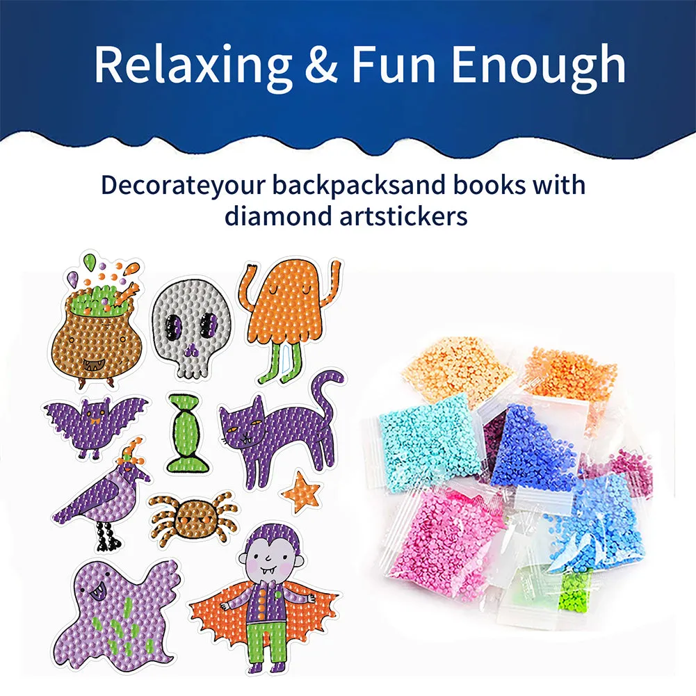 4Pcs Dot Drill Sticker Art Craft Rhinestone Halloween Sticker for Kid Adult Gift