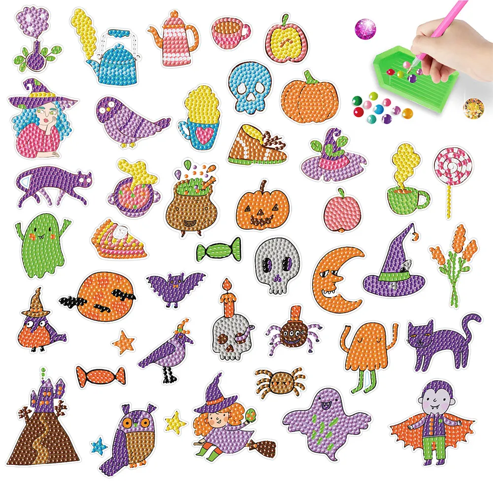 4Pcs Dot Drill Sticker Art Craft Rhinestone Halloween Sticker for Kid Adult Gift