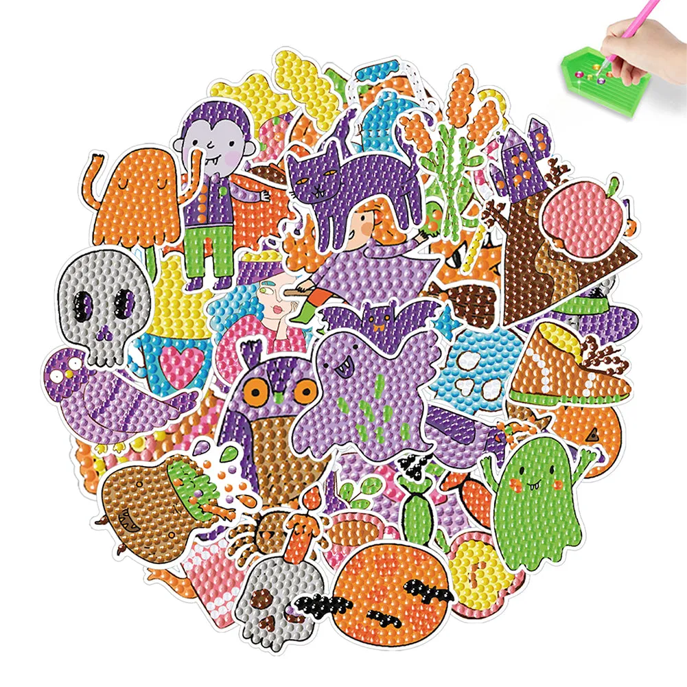 4Pcs Dot Drill Sticker Art Craft Rhinestone Halloween Sticker for Kid Adult Gift