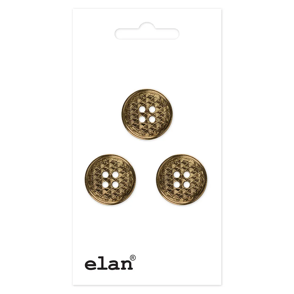 Adept Button - 15mm (⅝″), 4 Hole, Antique Brass - 3 count