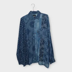 Ajobyajo Blue Paisley Floral Panelled Button Up