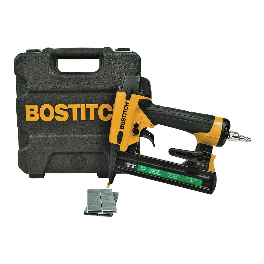 Bostitch SX1838K Stapler Kit, 7/32 in W Crown, 1/2 to 1-1/2 in L Leg, Narrow Crown Staple, 100 Magazine, 160 in-lb Air