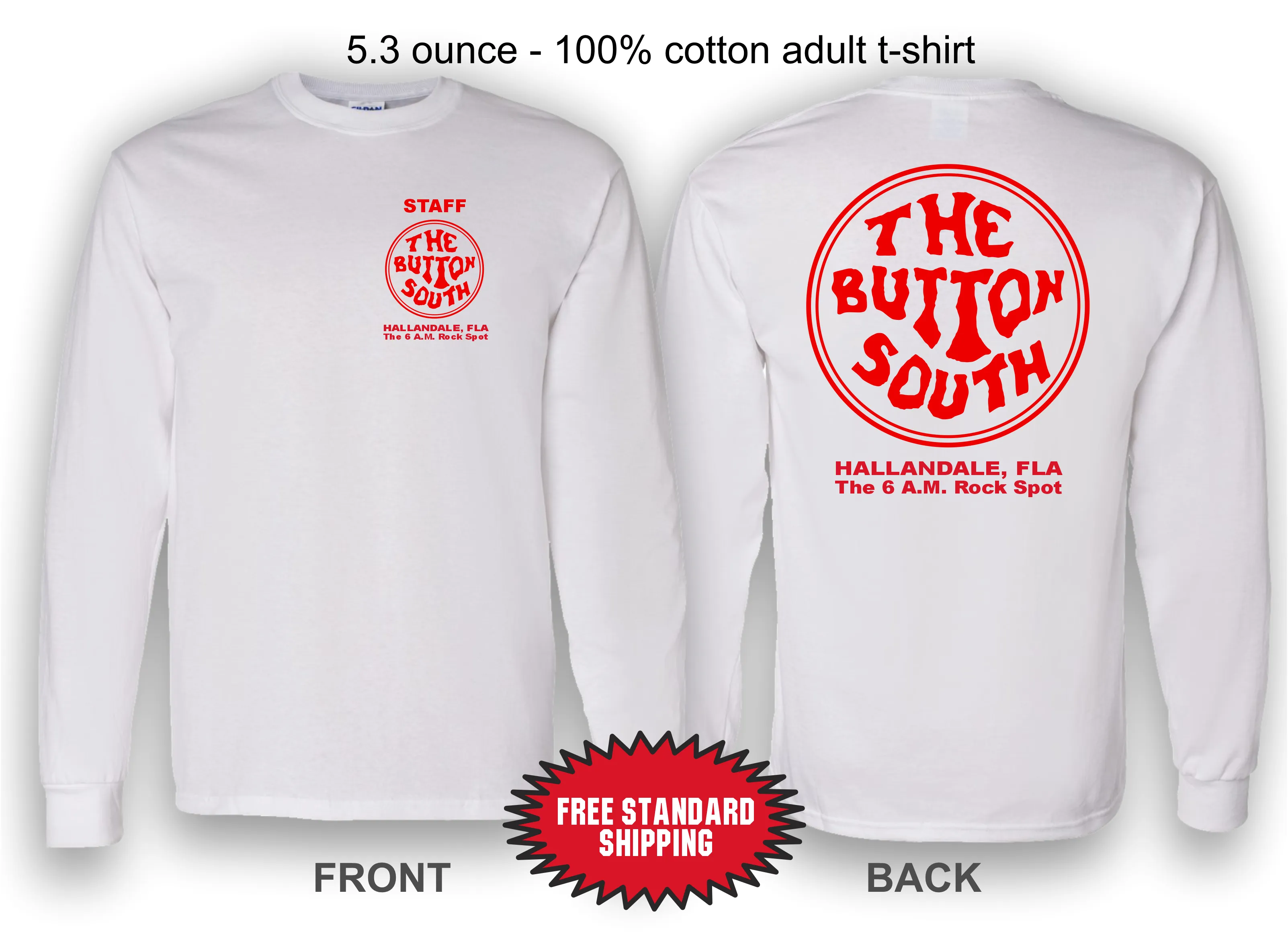 Button South Original White T-Shirt - 100% Cotton - Long Sleeve