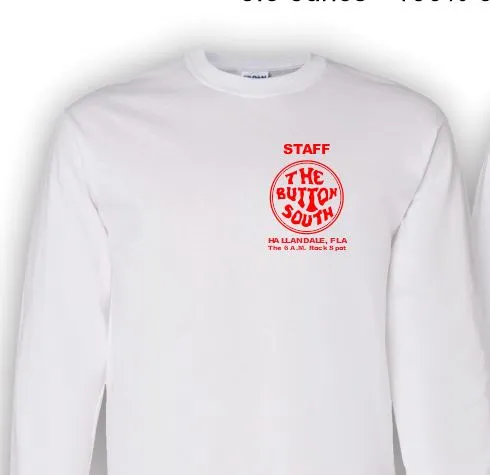 Button South Original White T-Shirt - 100% Cotton - Long Sleeve