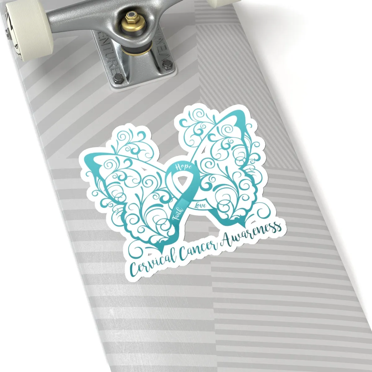 Cervical Cancer Awareness Filigree Butterfly Car Sticker (6 x 6)