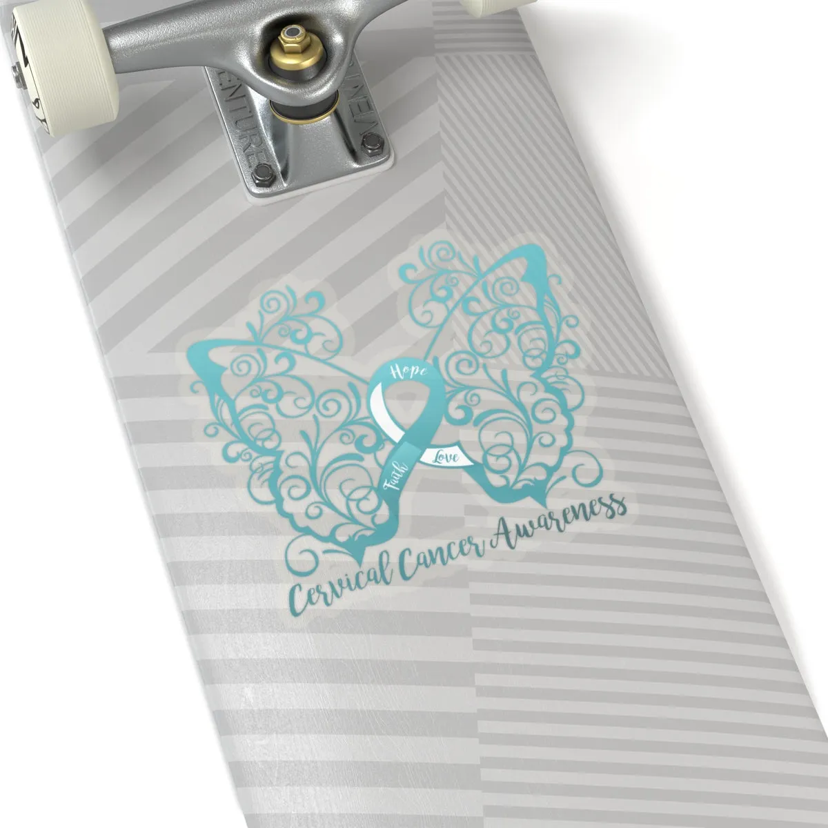 Cervical Cancer Awareness Filigree Butterfly Car Sticker (6 x 6)