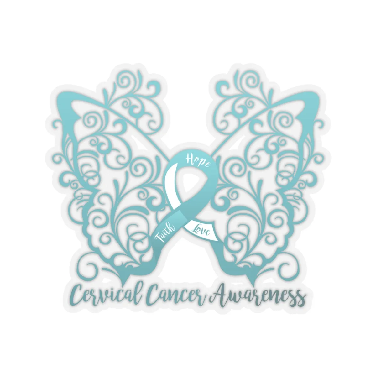 Cervical Cancer Awareness Filigree Butterfly Car Sticker (6 x 6)