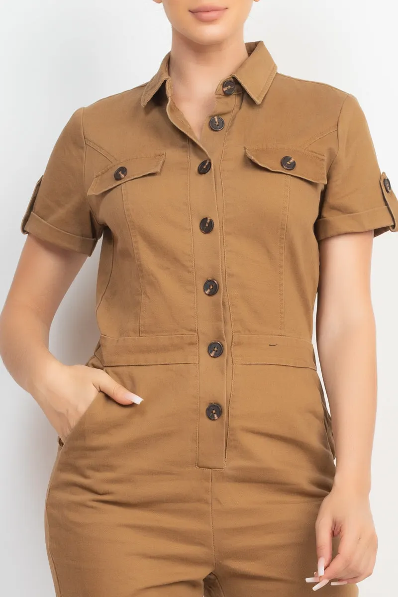 COLLARED BUTTON-FRONT JUMPSUIT