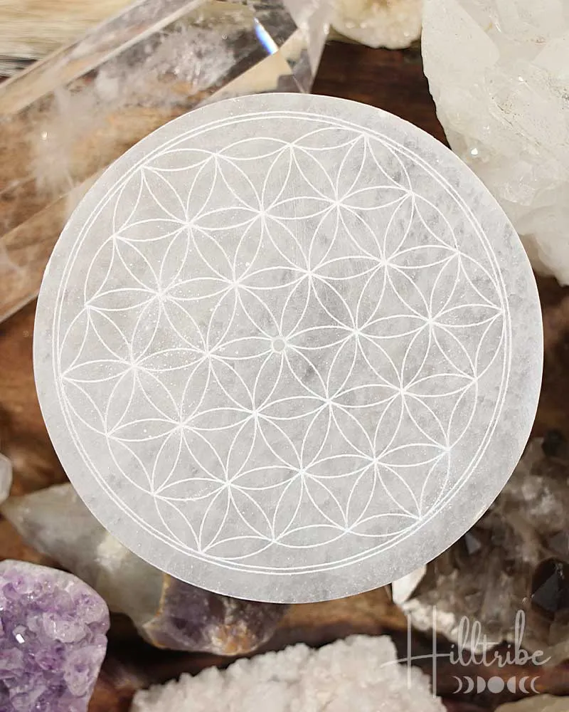 Flower of Life Round Selenite Incense Holder