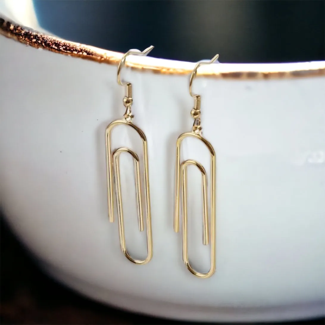 Gold Paperclip Earrings - Teacher Earrings, Back to School, Gold Earrings, Paperclip Accessories