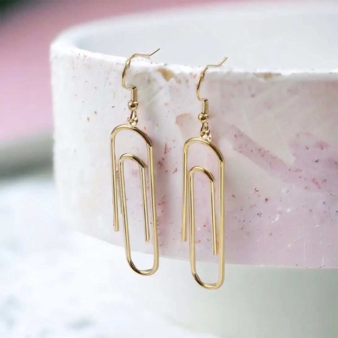 Gold Paperclip Earrings - Teacher Earrings, Back to School, Gold Earrings, Paperclip Accessories