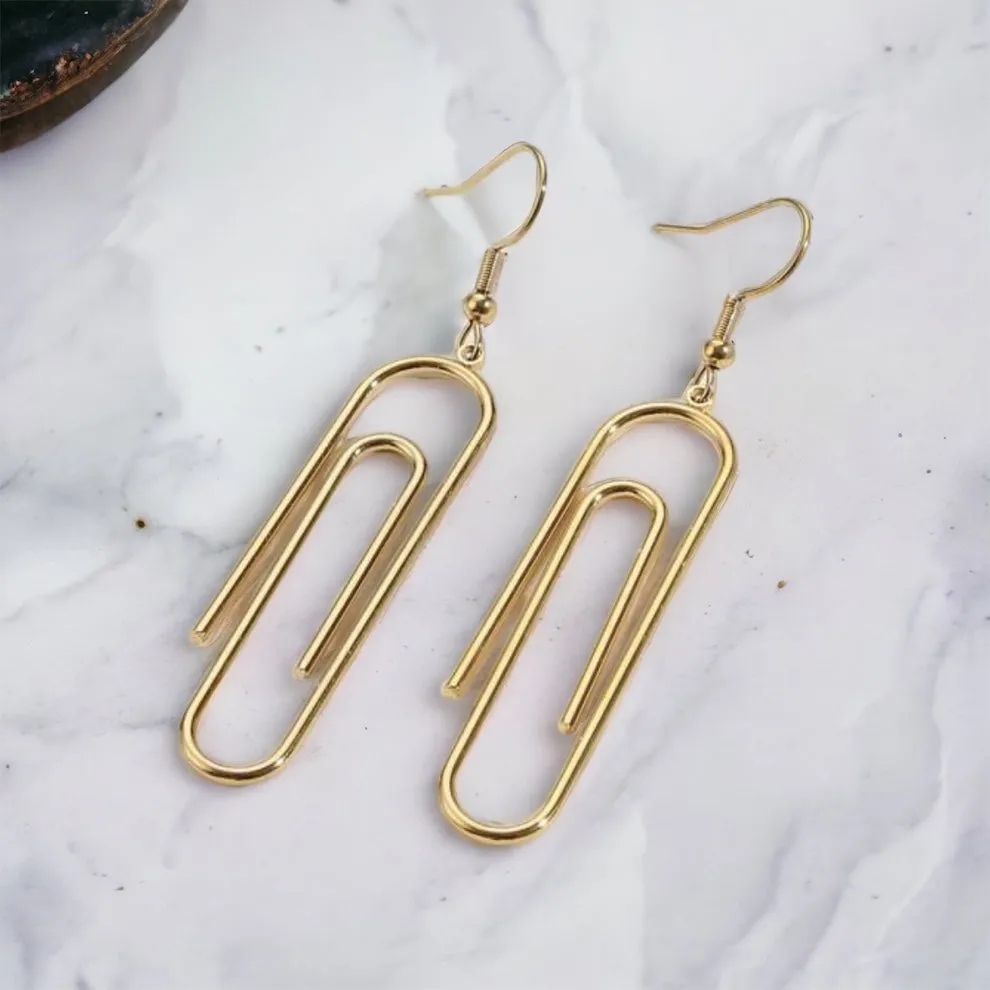 Gold Paperclip Earrings - Teacher Earrings, Back to School, Gold Earrings, Paperclip Accessories