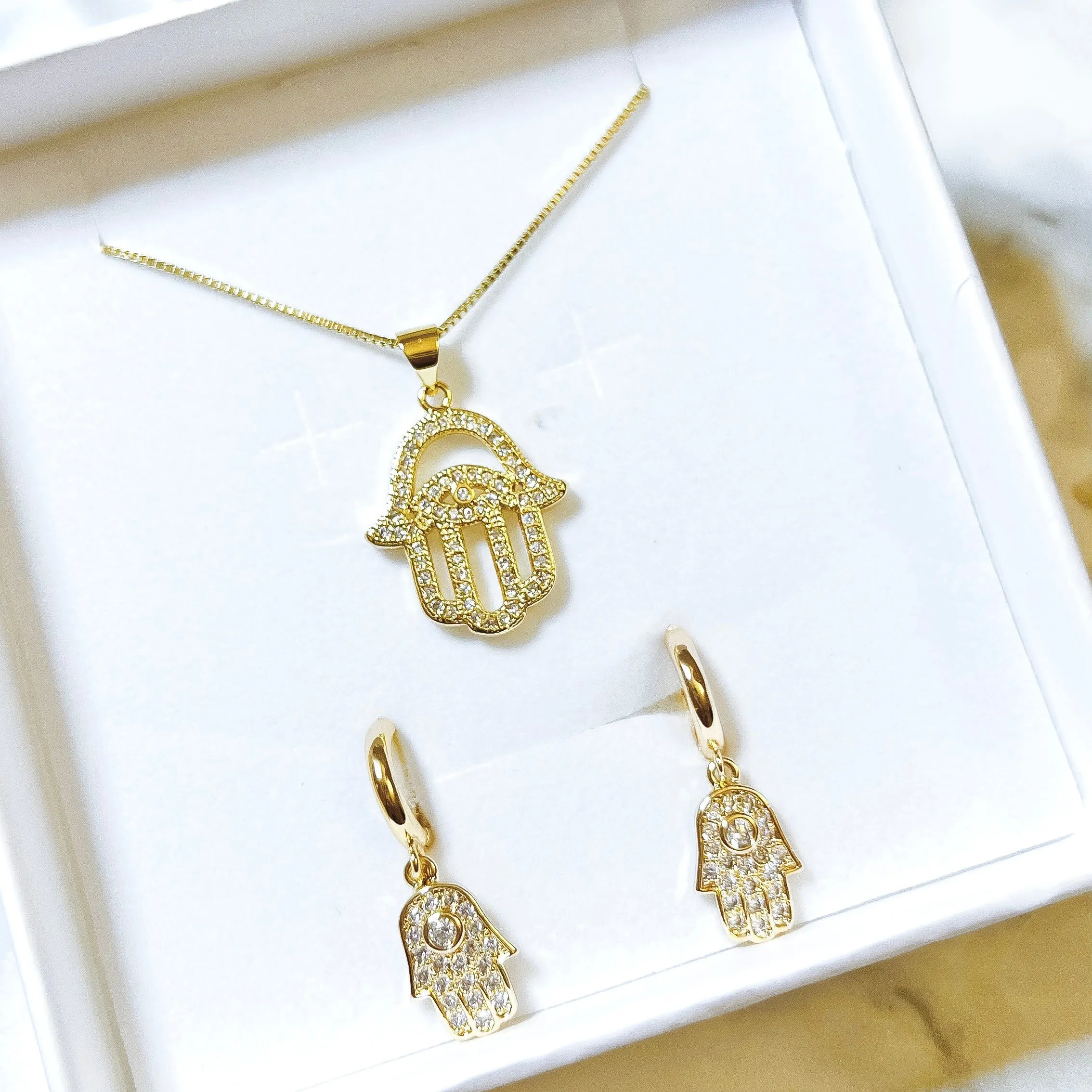 Hamsa Hand Necklace   Hamsa Hand Earrings Gift Set