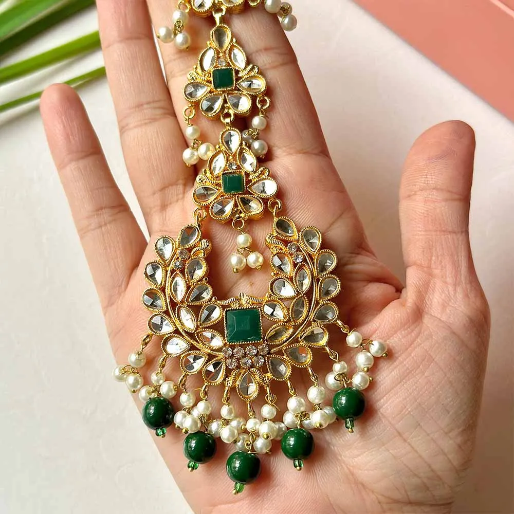 Ishaal Earring/Teeka Set (Dark Green)