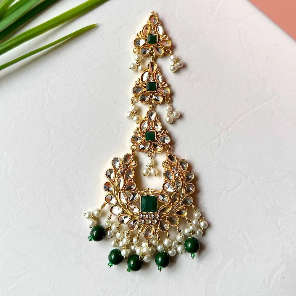 Ishaal Earring/Teeka Set (Dark Green)