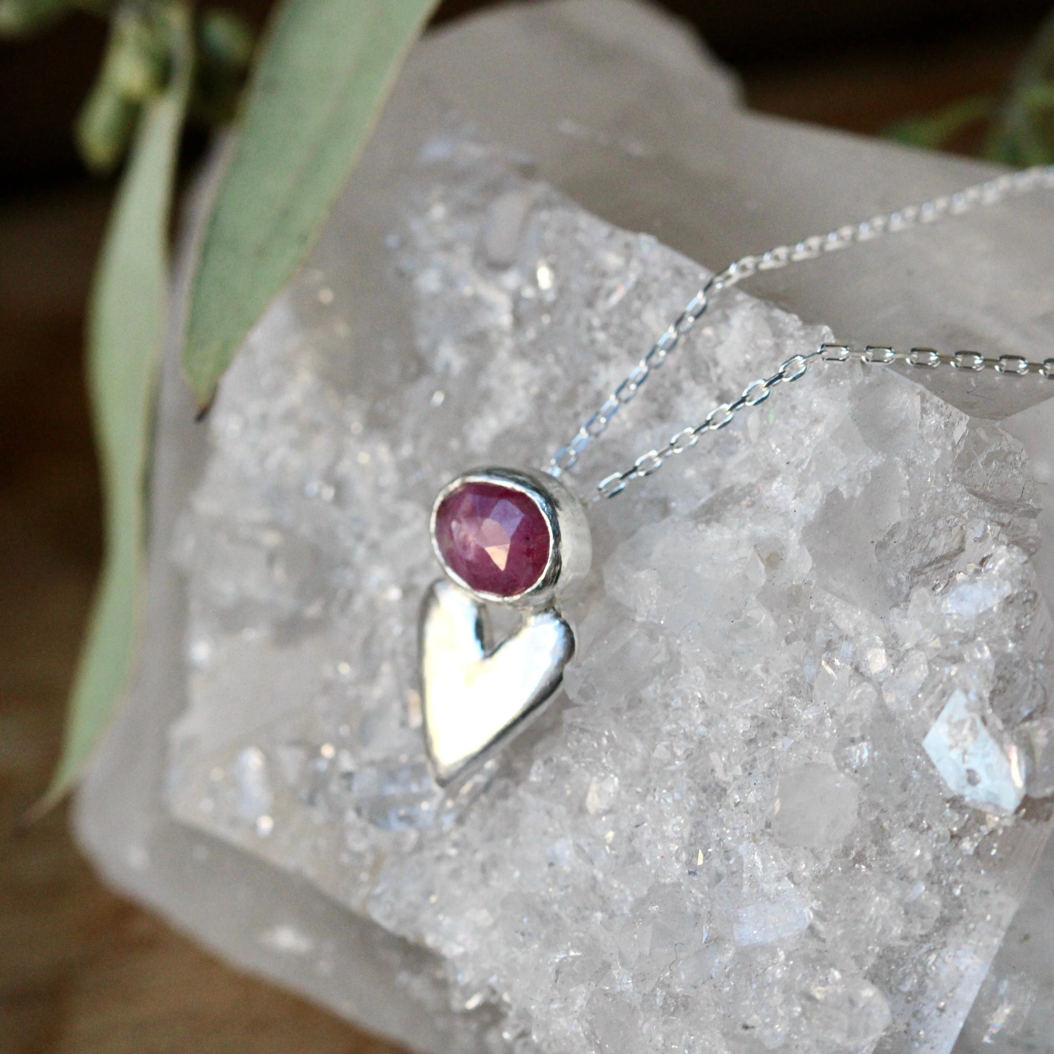 LOVE NOTES Ruby and Sculpted Heart sterling silver Necklace