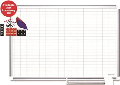 Mastervision Grid Platinum Plus Dry Erase With Accessory 1 Inch  X 2 Inch  Grid 48 Inch  X 36 Inch  Silver