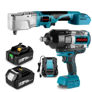 ONEVAN 3/4" 3100N·m Impact Wrench & 1/2'' 1000N·m Ratchet Wrench Brushless Cordless 2‑Pc. Combo Kit 6.0Ah