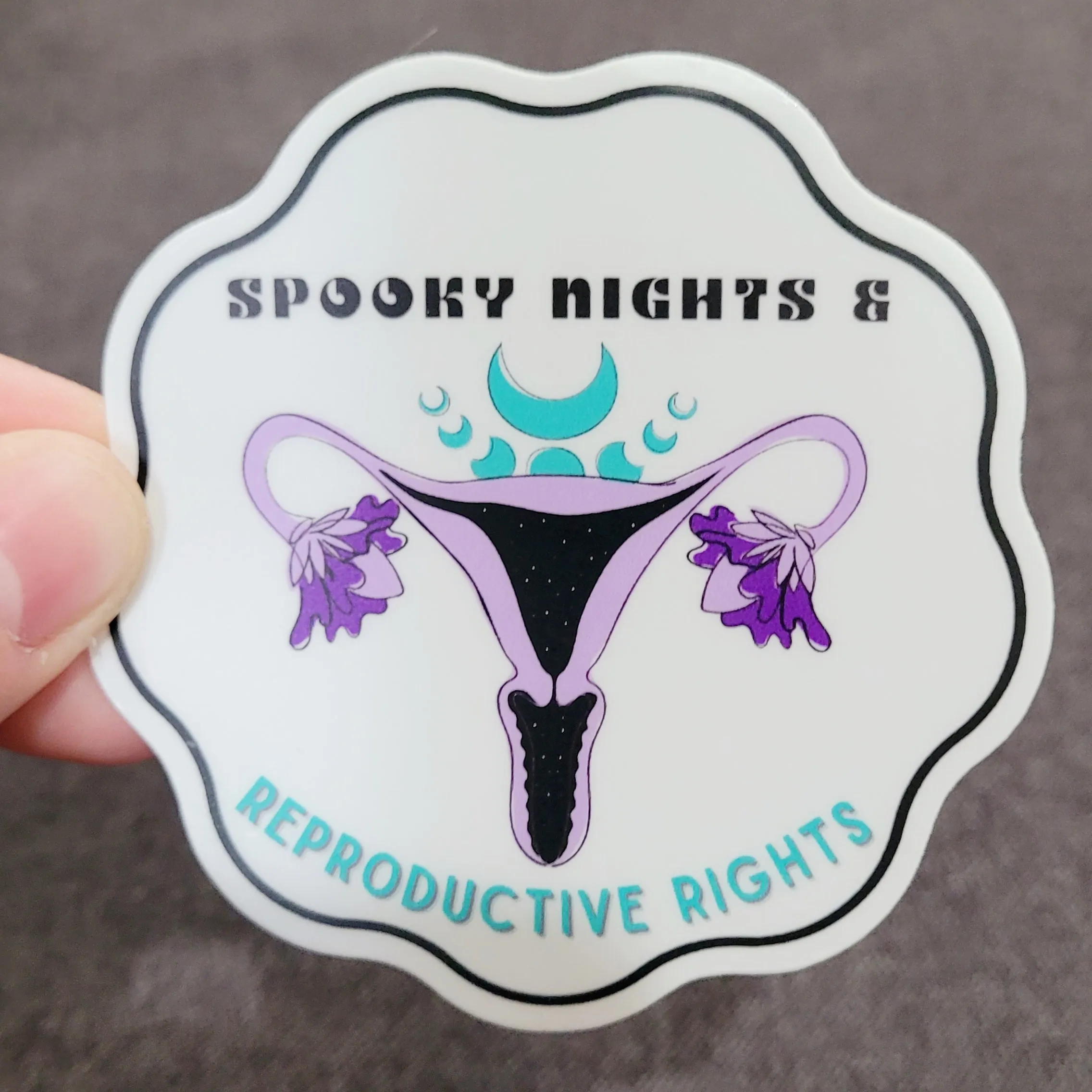 "Spooky Nights & Reproductive Rights" White Vinyl Sticker