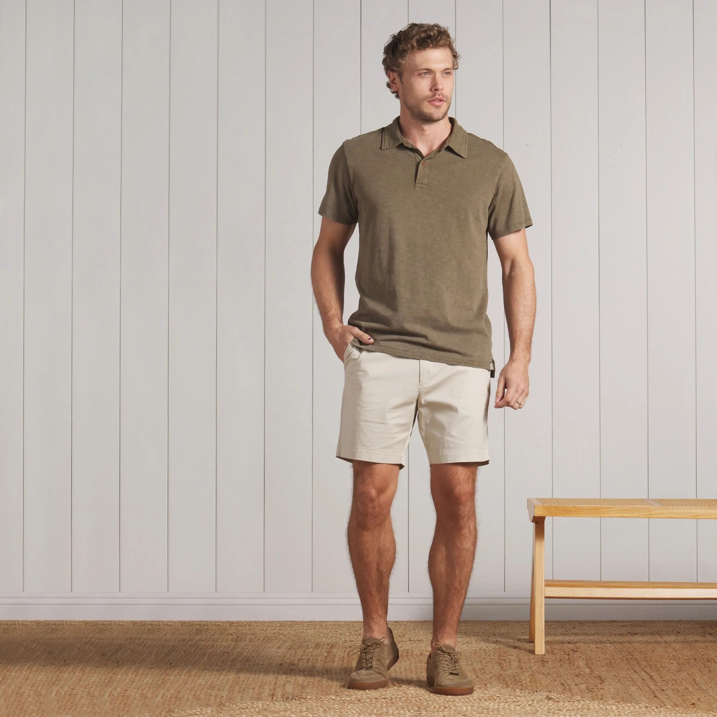 Sunwashed 2 Button Polo - Military Olive