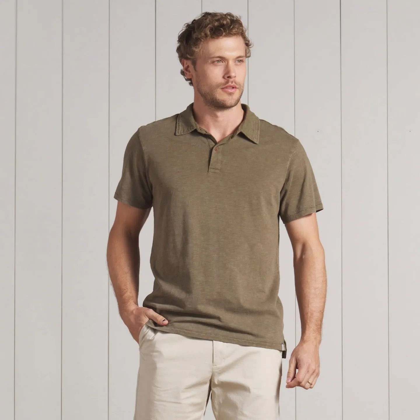 Sunwashed 2 Button Polo - Military Olive